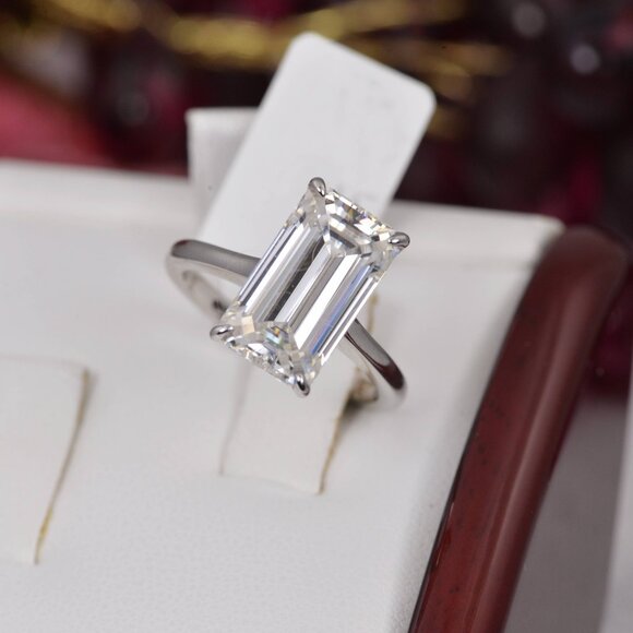 7.1 tcw Emerald Cut Engagement Moissanite Ring 925 - Picture 3 of 6